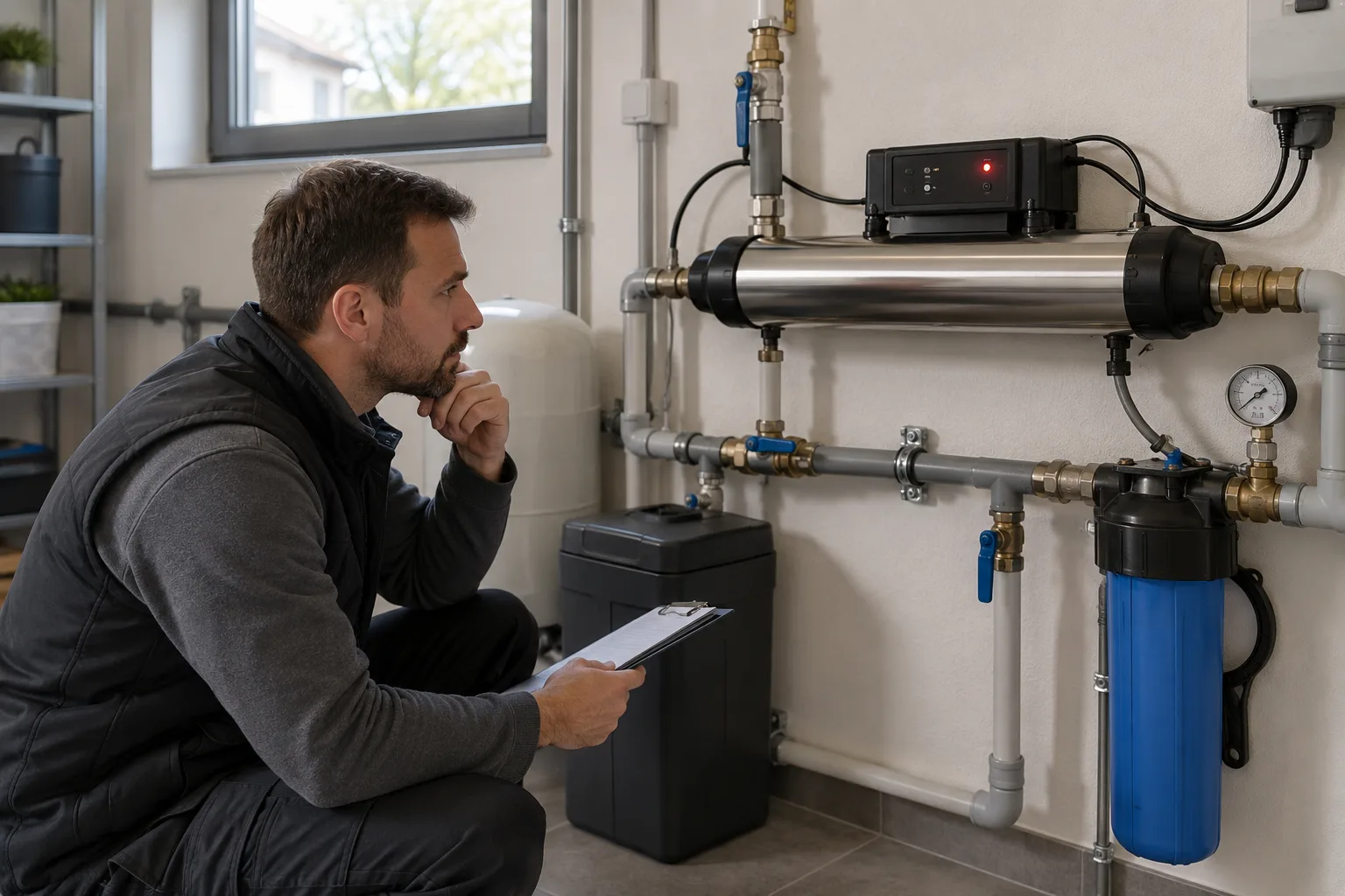 Концептуальная иллюстрация: УФ-установка показывает неисправность